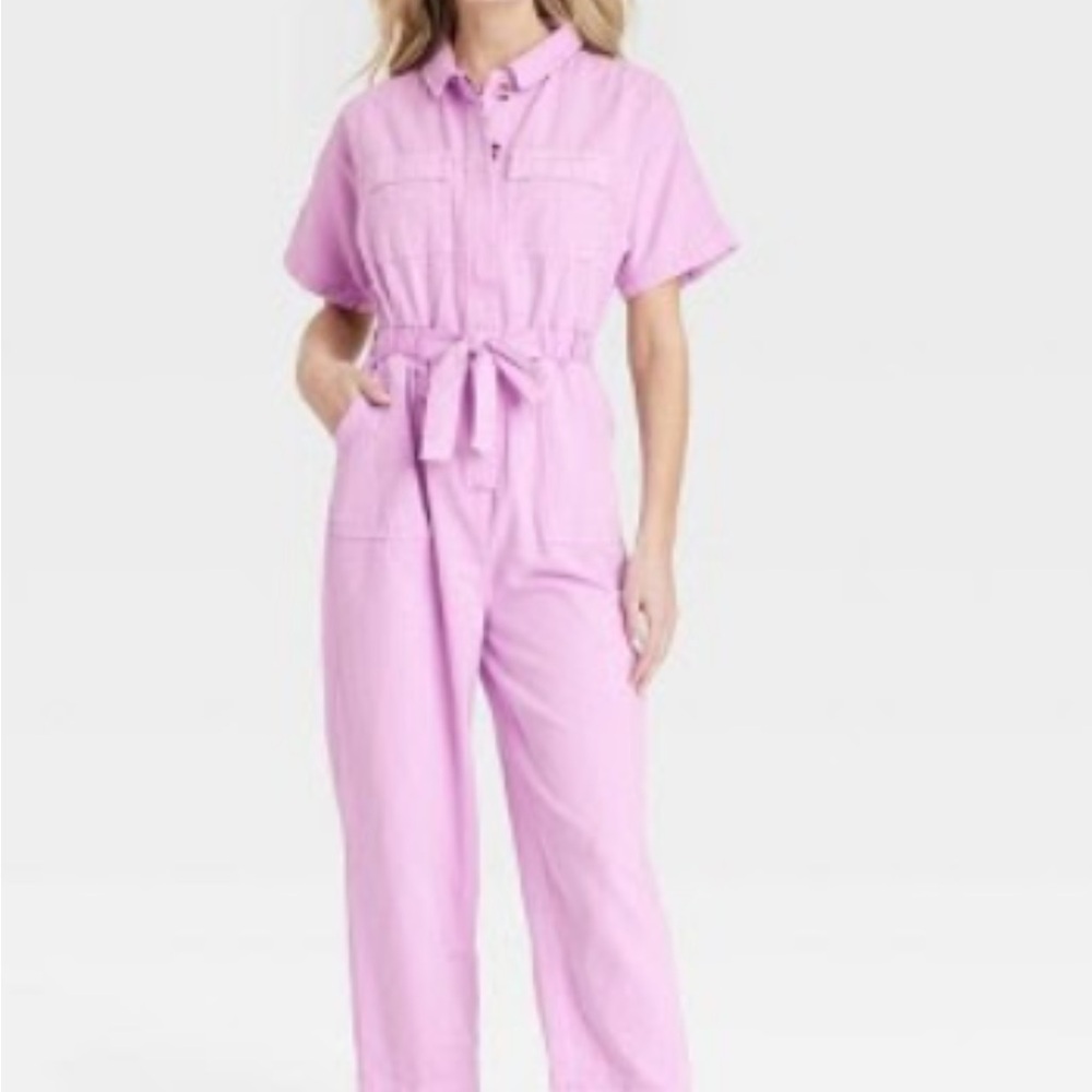 Universal Thread Pink Boiler Suit Denim Jumpsuit Size Small 2